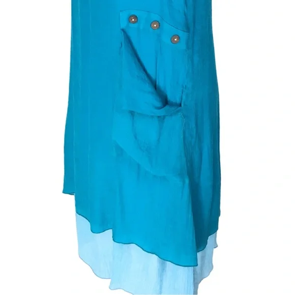 Miss Nikky Aqua Blue Short Sleeve Scooped Neck Layered Shift Dress size Medium - Picture 9 of 15